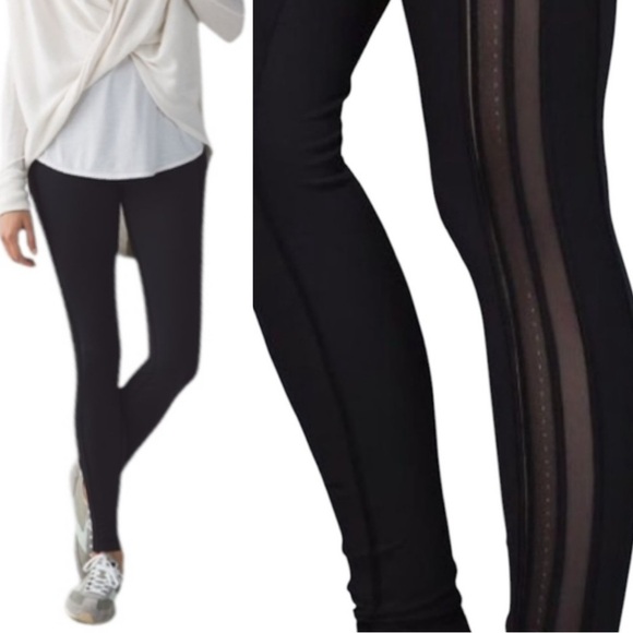 Lululemon Wunder Under Dise Stripe Pant Luxtreme Roll Down Black Size 2 - Picture 1 of 11